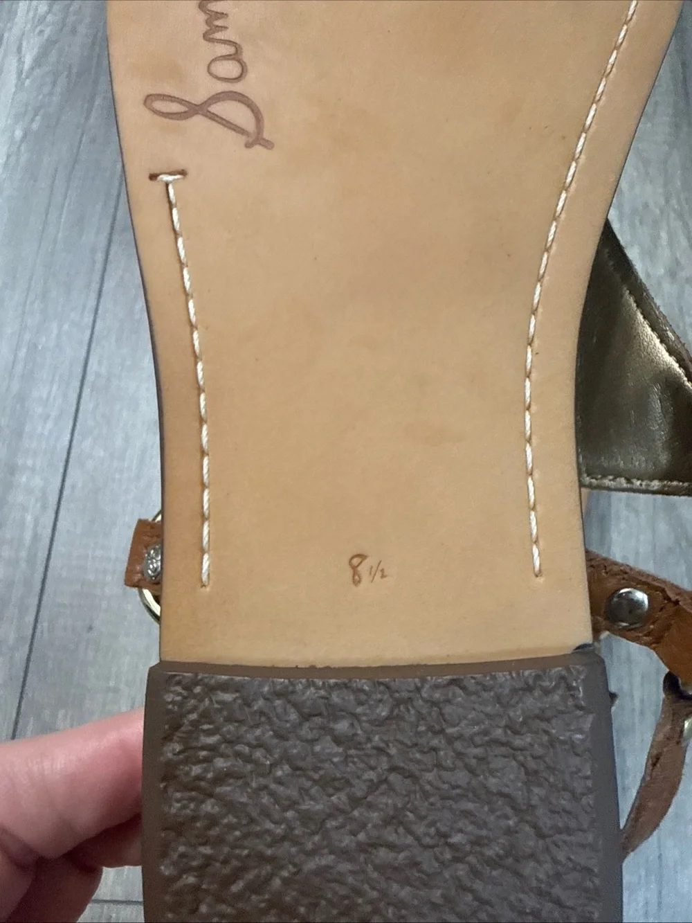 Sam Edelman Tan Brown Leather T-Strap Sandals